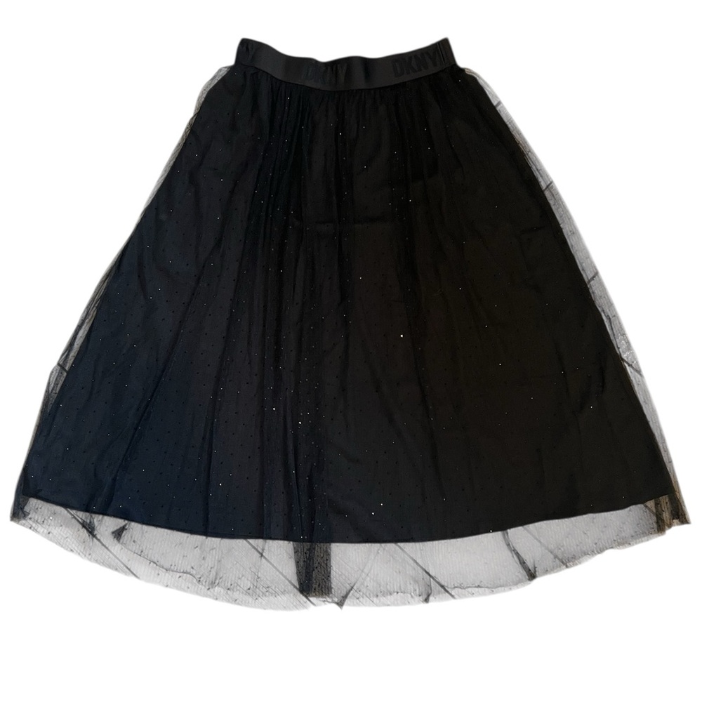 Elegant Black Tulle Midi Skirt - Women's with embellished shine Polk a dots - Picture 2 of 6